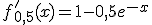 f'_{0,5}(x)=1-0,5e^{-x}